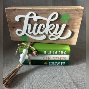 St. Patrick’s Day Wooden Table Decor Book Riser & Sign 2pc